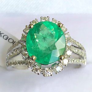 NWT 2.5ct Emerald and 1.2ct Diamond 14k WG ring